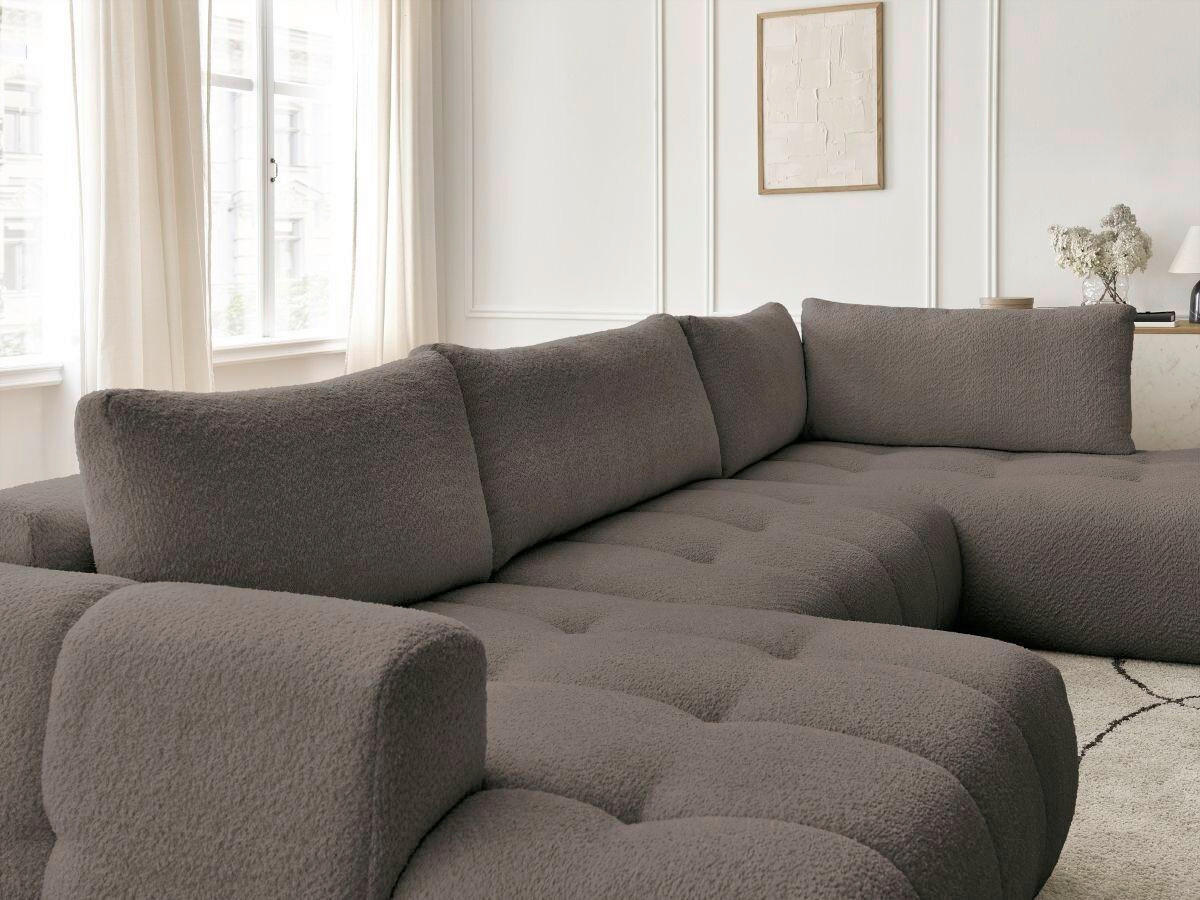 WOHNLANDSCHAFT  FUJI  Taupe Bouclé  - Taupe/Schwarz, MODERN, Kunststoff/Textil (160/377/204cm)