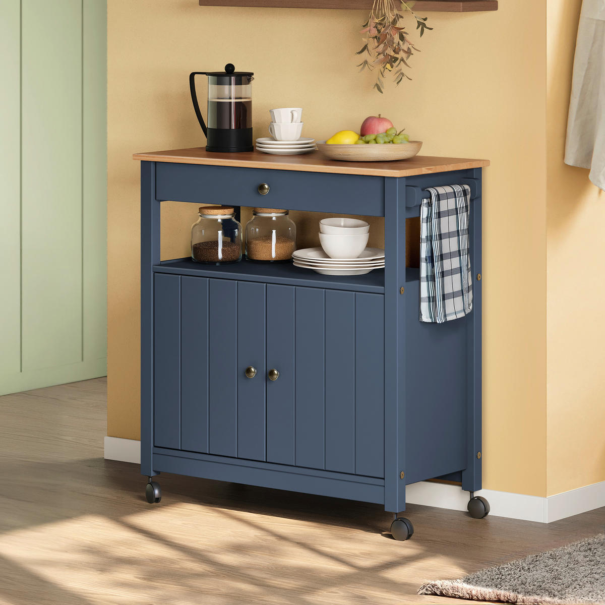 SERVIERWAGEN Pinie massiv Braun, Dunkelgrau  - Dunkelgrau/Zinkfarben, MODERN, Holz/Kunststoff (85/90,6/40cm) - Livetastic