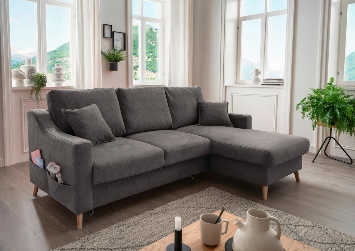 ECKSOFA Anthrazit Struktur  - Anthrazit/Naturfarben, KONVENTIONELL, Holz/Textil (228/150cm) - P & B