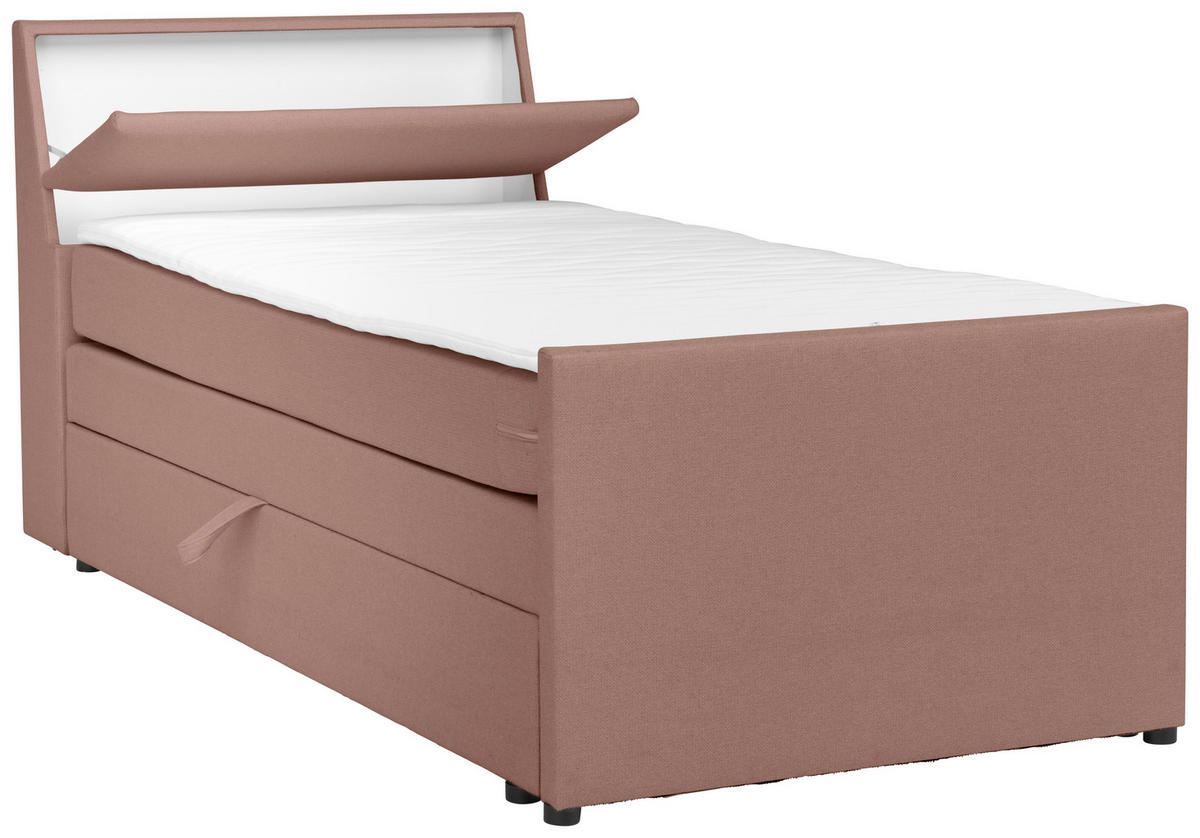 BOXSPRING-ÁGY 100/200 cm  fáradtrózsaszín  - fekete/fáradtrózsaszín, Modern, textil/fa (100/200cm) - MID.YOU