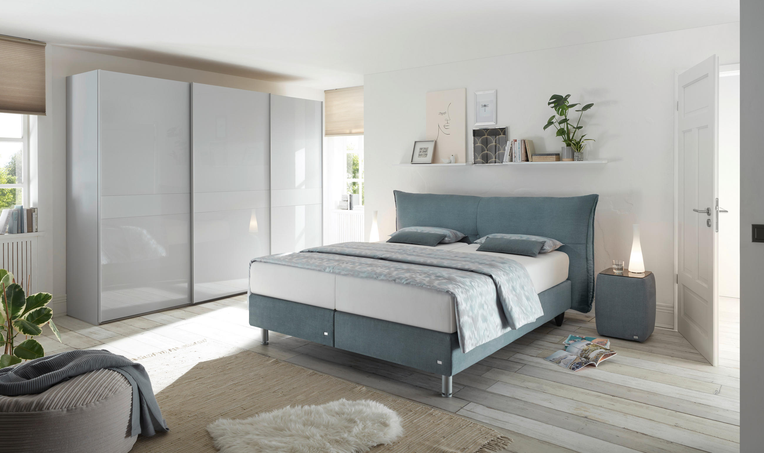 BOXSPRINGBETT 200/200 cm  in Petrol  - Petrol/Alufarben, Design, Textil/Metall (200/200cm) - RUF Betten