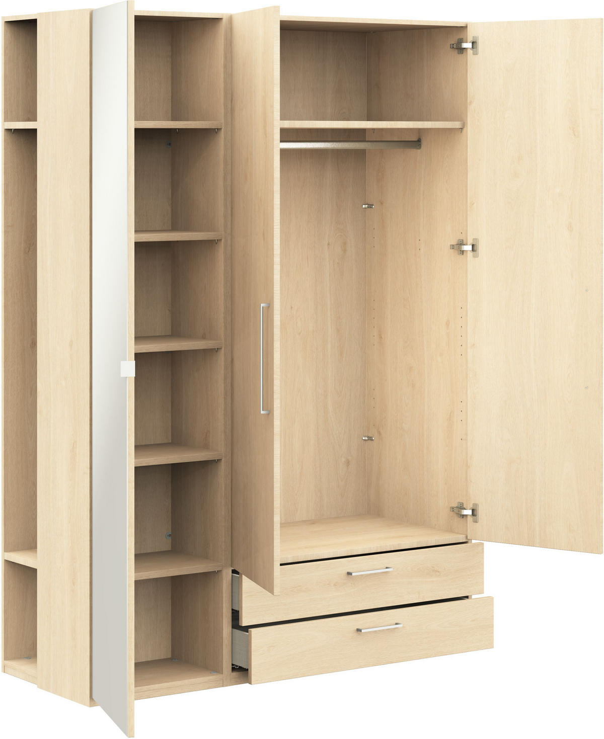 KLEIDERSCHRANK in Eichefarben  - Edelstahlfarben/Eichefarben, Design, Glas/Holzwerkstoff (152,6/213,6/59,3cm) - Cantus