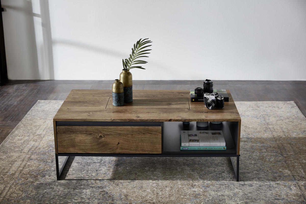 COUCHTISCH in Holzwerkstoff 115/65/42 cm  - Eichefarben/Graphitfarben, Modern, Holzwerkstoff/Metall (115/65/42cm) - Hom`in