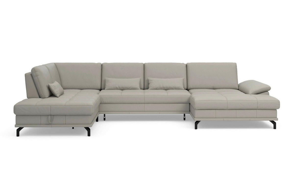 WOHNLANDSCHAFT COSTELLO E Hellgrau Kombination Echtleder/Stoff Mikrofaser  - Hellgrau/Schwarz, Basics, Leder/Textil (223/363/176cm) - Sit & More
