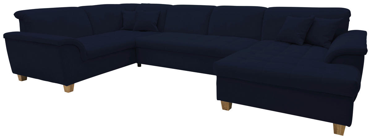 WOHNLANDSCHAFT Dunkelblau Mikrofaser  - Eichefarben/Dunkelblau, KONVENTIONELL, Holz/Textil (206/344/162cm) - MID.YOU