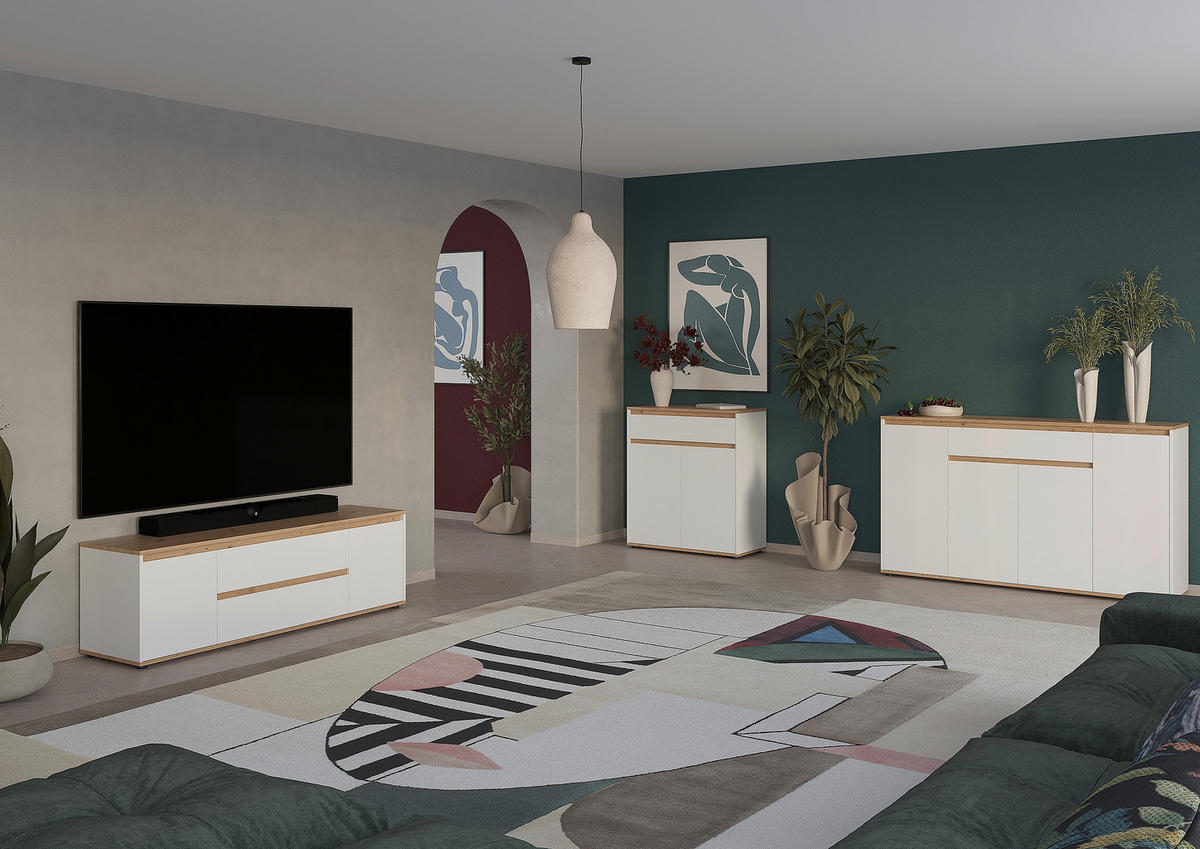 LOWBOARD  160/50/42 cm 2 Schublade(n) stehend  - Schwarz/Weiß, MODERN, Holzwerkstoff/Kunststoff (160/50/42cm) - Carryhome