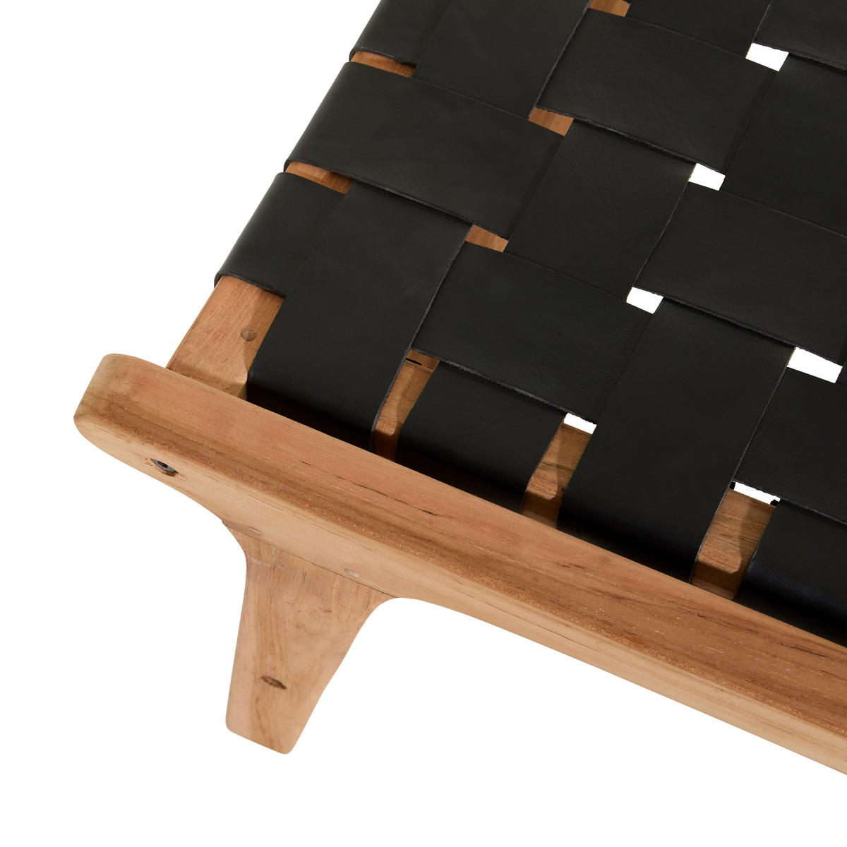 HOCKER in Holz, Leder Naturfarben, Schwarz  - Schwarz/Naturfarben, Design, Leder/Holz (65/40,5/46cm) - Livetastic