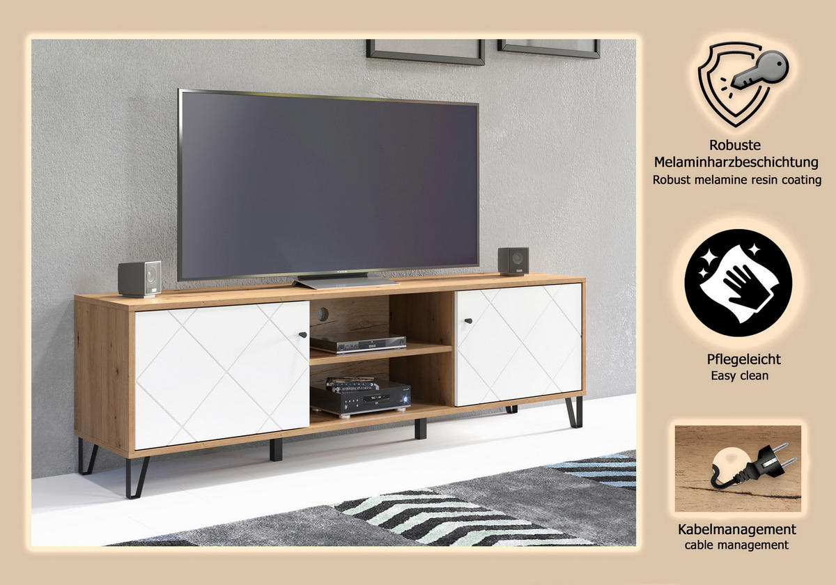 LOWBOARD TOUCH  183/56/40 cm  - Schwarz/Weiß, Design, Holzwerkstoff/Kunststoff (183/56/40cm) - MID.YOU