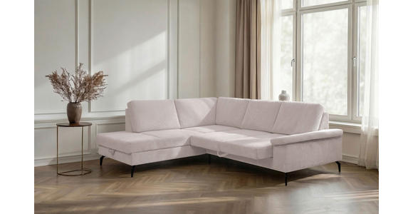 ECKSOFA inkl. Funktionen Creme Velours Bettkasten, Sitzvorzug  - Creme/Schwarz, KONVENTIONELL, Textil/Metall (206/253cm) - Venda