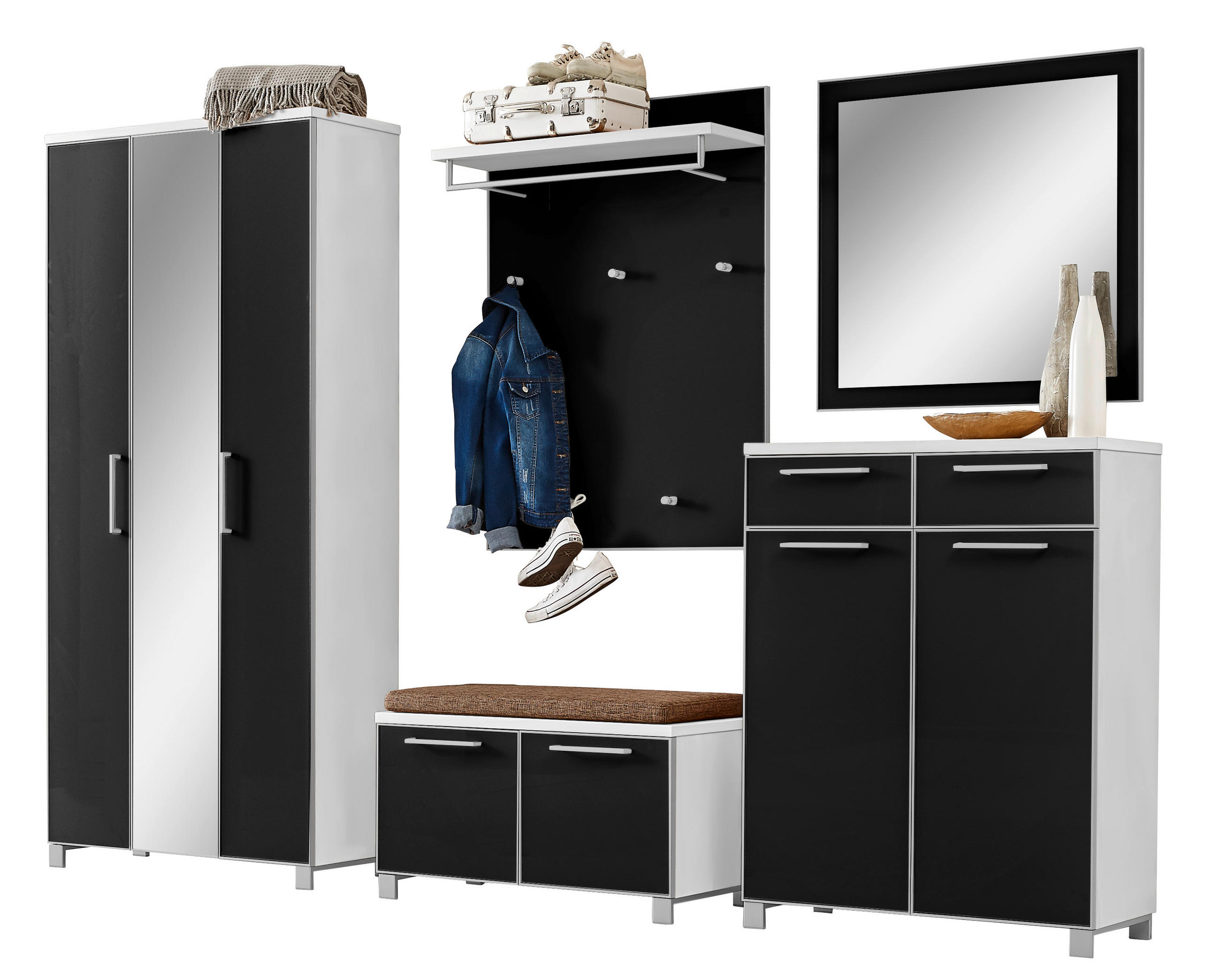 GARDEROBE 6-teilig  in 265/195/40 cm  - Hellbraun/Anthrazit, Design, Glas/Holzwerkstoff (265/195/40cm)