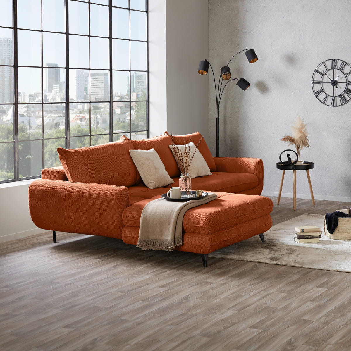 ECKSOFA WAVE Orange Struktur  - Beige/Schwarz, MODERN, Textil/Metall (189/266cm) - MID.YOU