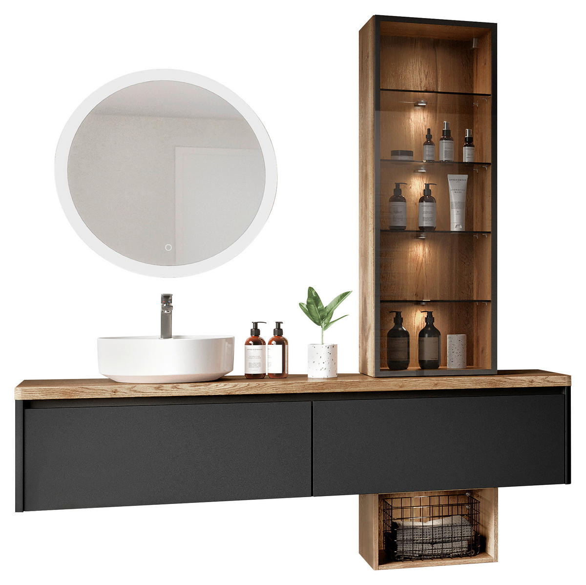 BADEZIMMER 185,2 cm  - Weiss/Schwarz, Modern, Glas/Keramik (185,2cm) - Celina Home