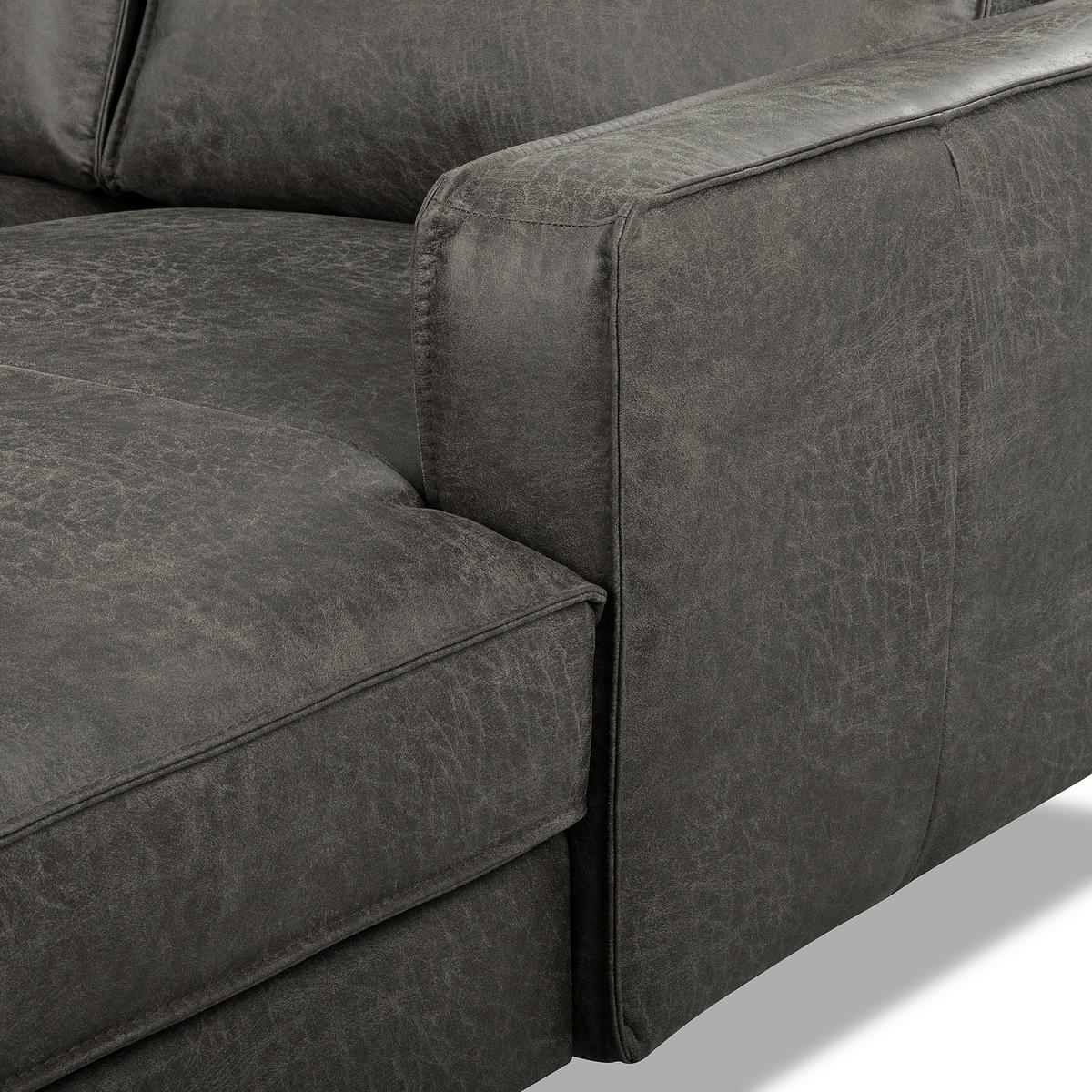 ECKSOFA Dunkelgrau Echtleder Lederlook Rücken echt  - Dunkelgrau/Schwarz, Design, Leder/Textil (166/238cm) - Livetastic