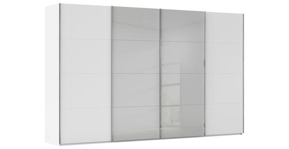 SCHWEBETÜRENSCHRANK 361/235/68 cm 4-türig Grau, Weiß - Chromfarben/Weiß, KONVENTIONELL, Glas/Holzwerkstoff (361/235/68cm) - Novel