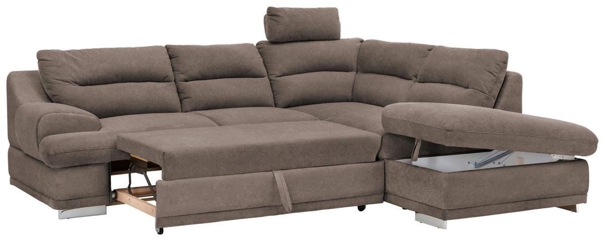 WOHNLANDSCHAFT Braun Chenille  - Chromfarben/Braun, KONVENTIONELL, Textil/Metall (264/217cm) - MID.YOU