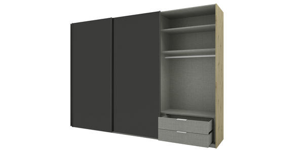 SCHWEBETÜRENSCHRANK 300/223/69 cm 3-türig Anthrazit, Eiche Artisan - Anthrazit/Eiche Artisan, KONVENTIONELL, Glas/Holzwerkstoff (300/223/69cm) - Novel