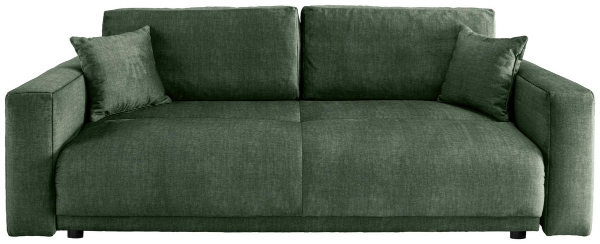 SCHLAFSOFA  mit Liegefunktion, Rücken echt Velours Dunkelgrün  - Dunkelgrün/Schwarz, MODERN, Kunststoff/Textil (245/86/126cm) - Livetastic