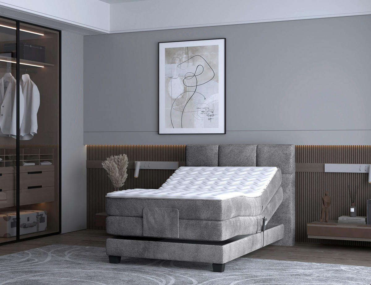 BOXSPRINGBETT 120/200 cm,  in Anthrazit, Matratze, Topper, motorische Verstellbarkeit, Fernbedienung, H2 = mittel  - Anthrazit/Schwarz, KONVENTIONELL, Holz/Kunststoff (120/200cm) - Chameo