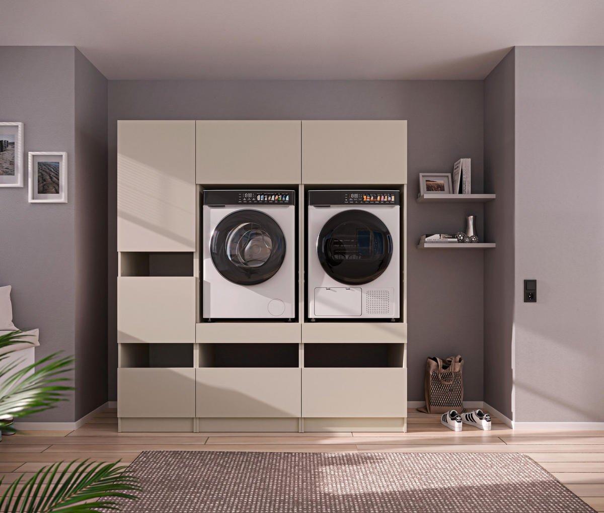 WASCHMASCHINENSCHRANK  68/200/68 cm  - Kaschmir/Schwarz, Design, Holzwerkstoff/Metall (68/200/68cm) - Milino