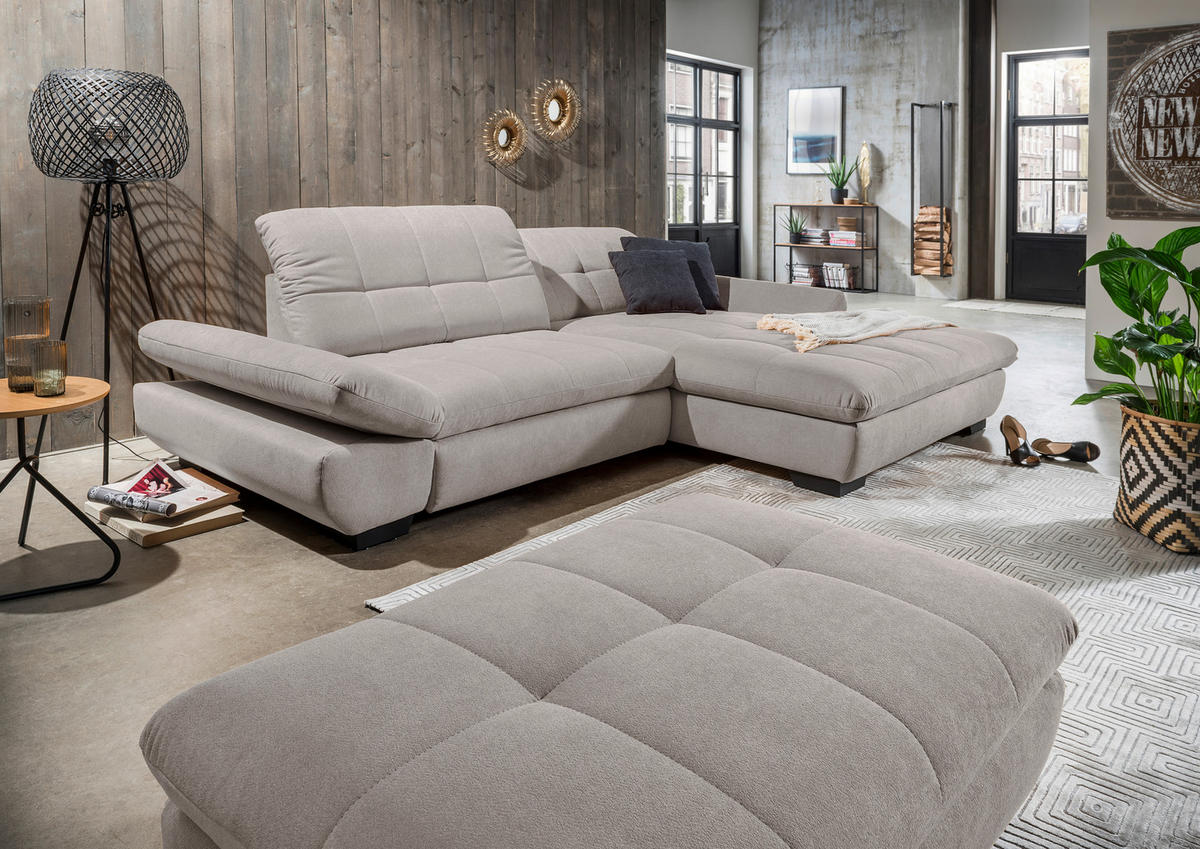 ECKSOFA in Mikrofaser Hellgrau  - Hellgrau/Schwarz, Design, Textil/Metall (290/198cm) - Xora
