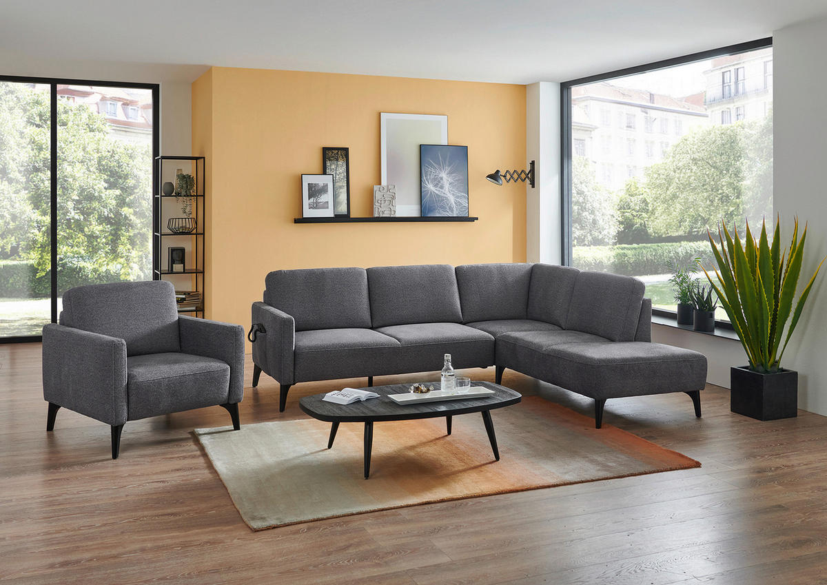 SESSEL in Flachgewebe Grau  - Schwarz/Grau, KONVENTIONELL, Textil/Metall (81/88/92cm) - Elegando