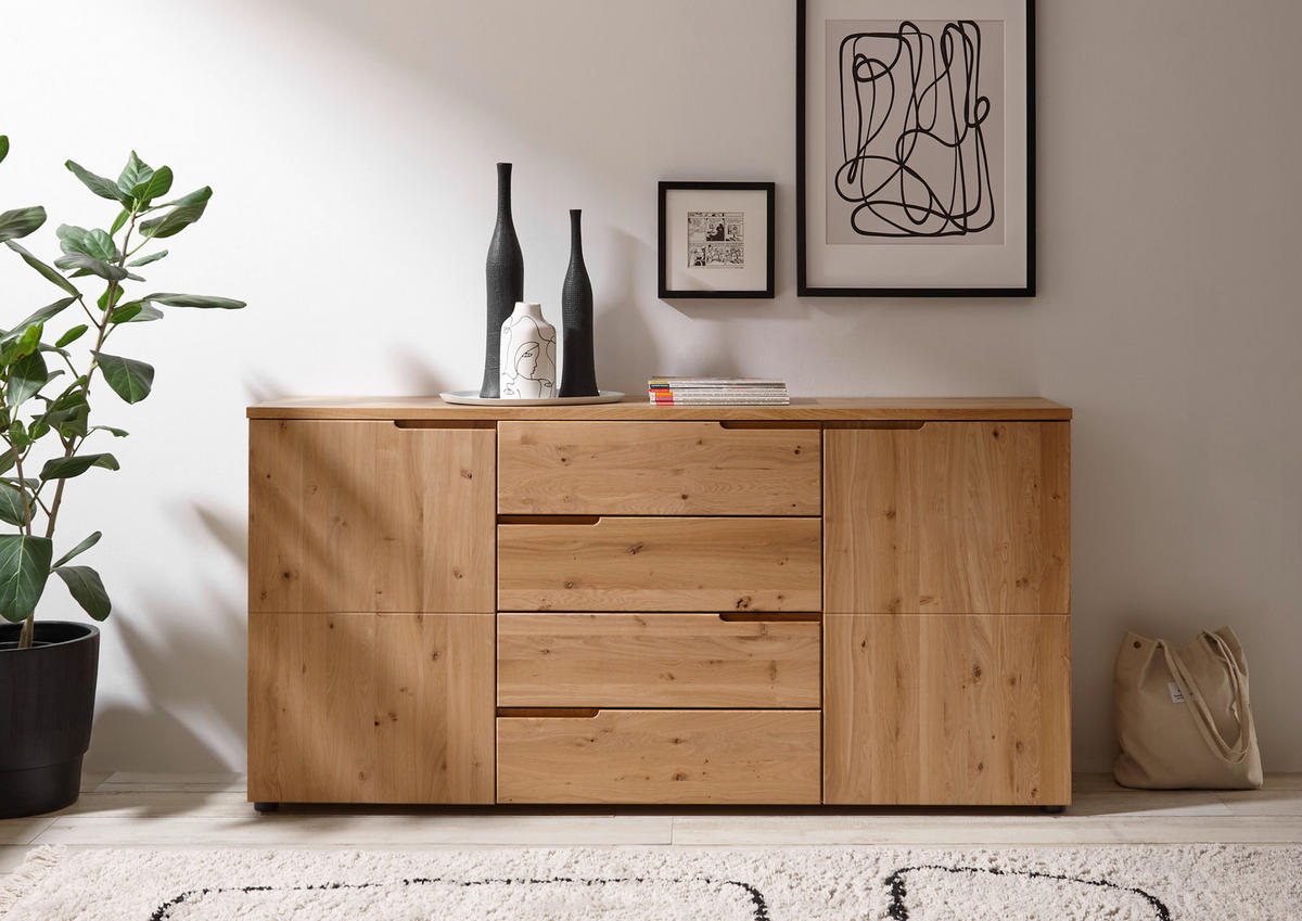 TÁLALÓSZEKRÉNY 165/80/40 cm  - tölgyfa színű/ezüstszínű, Design, műanyag/faalapú anyag (165/80/40cm) - Linea Natura