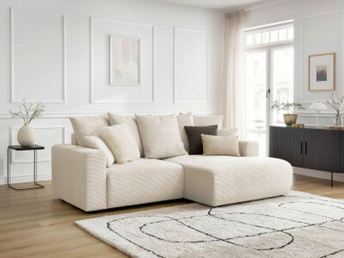 ECKSOFA Ottomane rechts  ATILLA Beige Cord  - Beige/Schwarz, MODERN, Kunststoff/Textil (244/149cm)