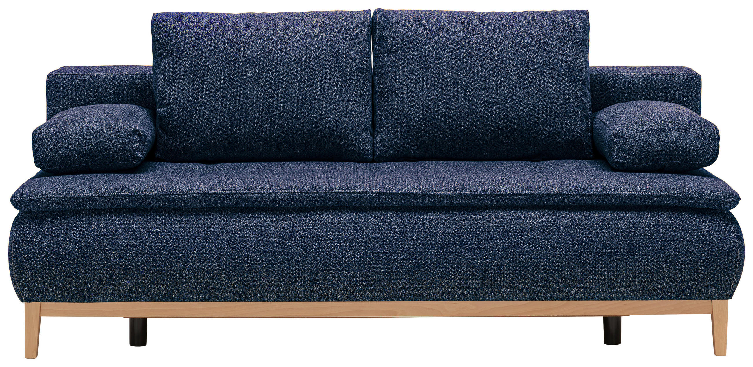BOXSPRINGSOFA  mit Stoffauswahl, Schlafen auf Sitzhöhe Flachgewebe Dunkelblau  - Eichefarben/Beige, Design, Holz/Textil (202/78/93/100cm) - Carryhome