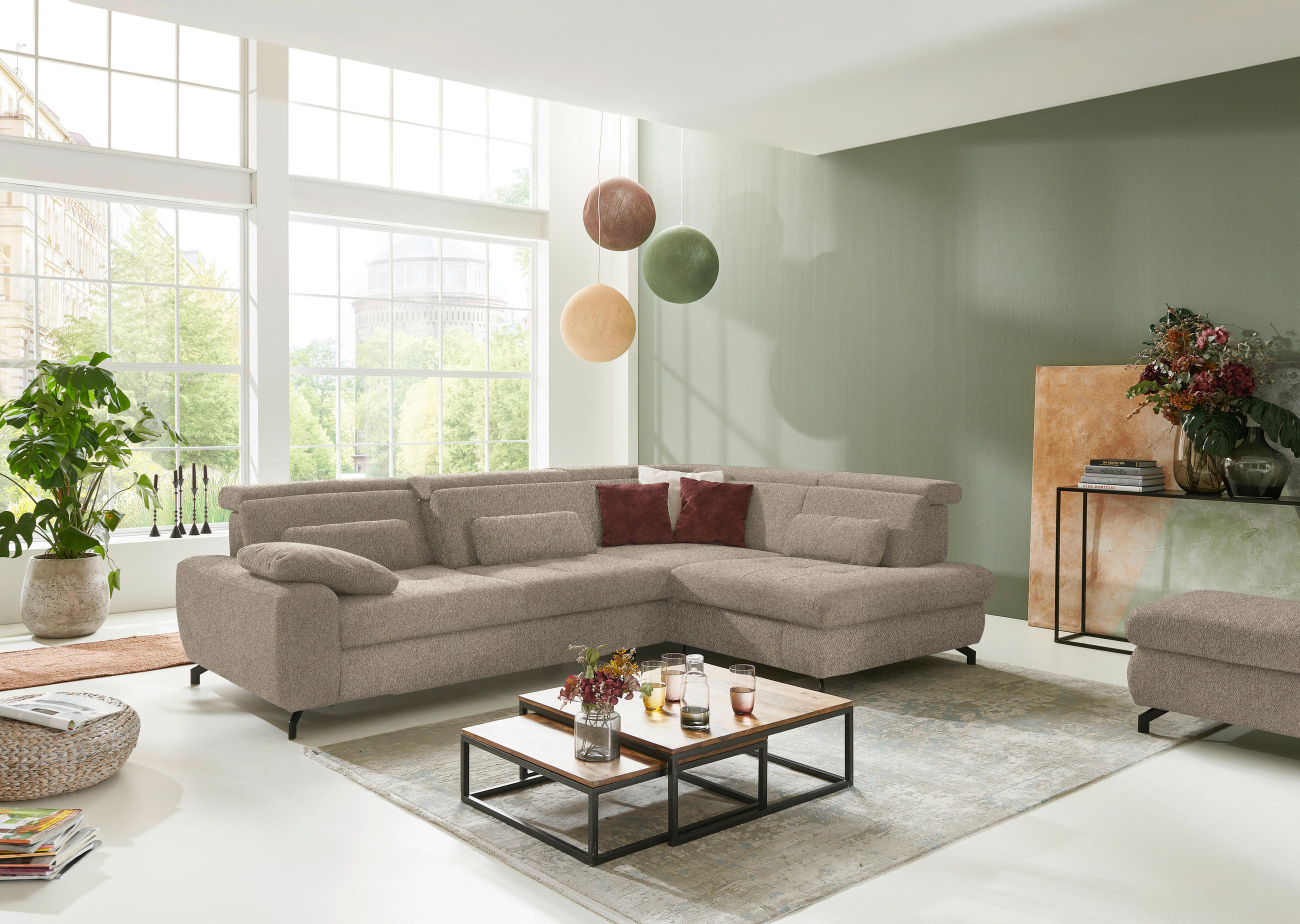 ECKSOFA in Chenille Hellbraun  - Hellbraun/Schwarz, Design, Textil/Metall (310/220cm) - Beldomo Style