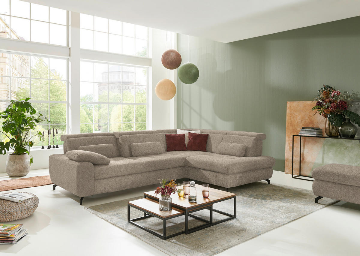 ECKSOFA in Chenille Hellbraun  - Hellbraun/Schwarz, Design, Textil/Metall (310/220cm) - Beldomo Style