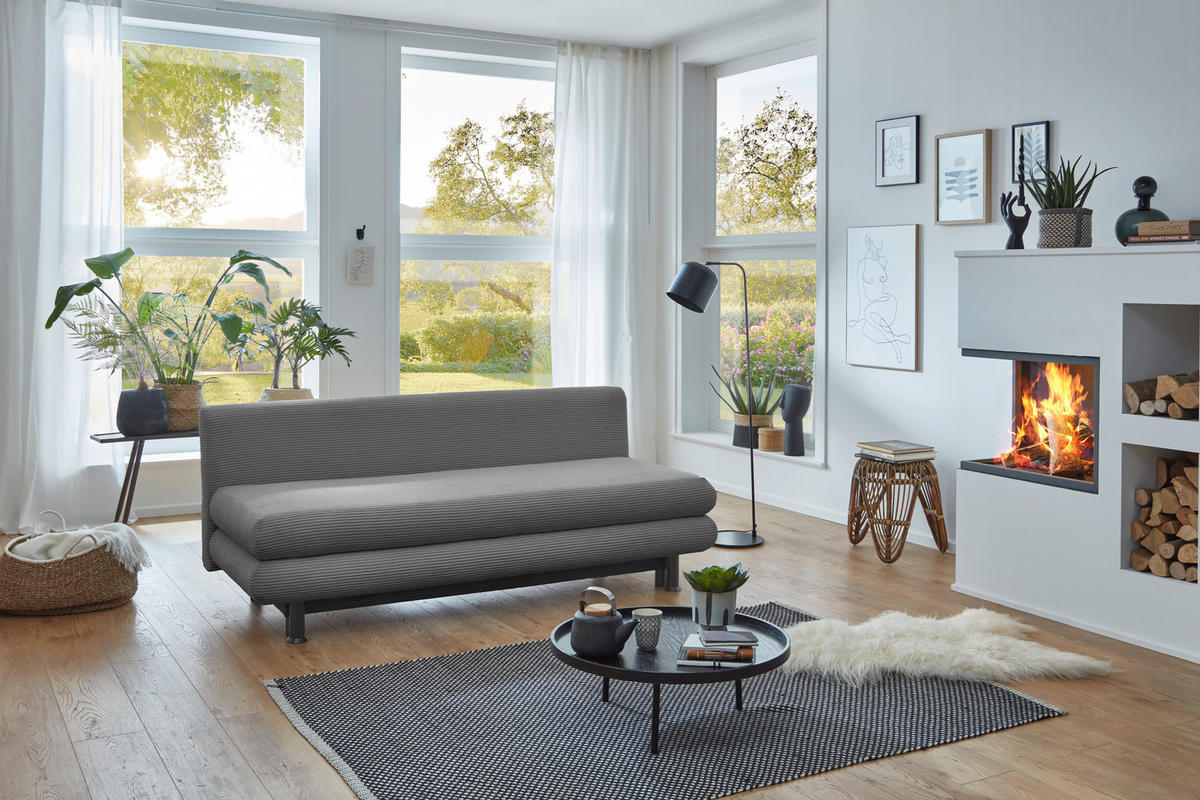 SCHLAFSOFA Cord Grau  - Schwarz/Grau, KONVENTIONELL, Kunststoff/Textil (196/77/92cm) - Carryhome