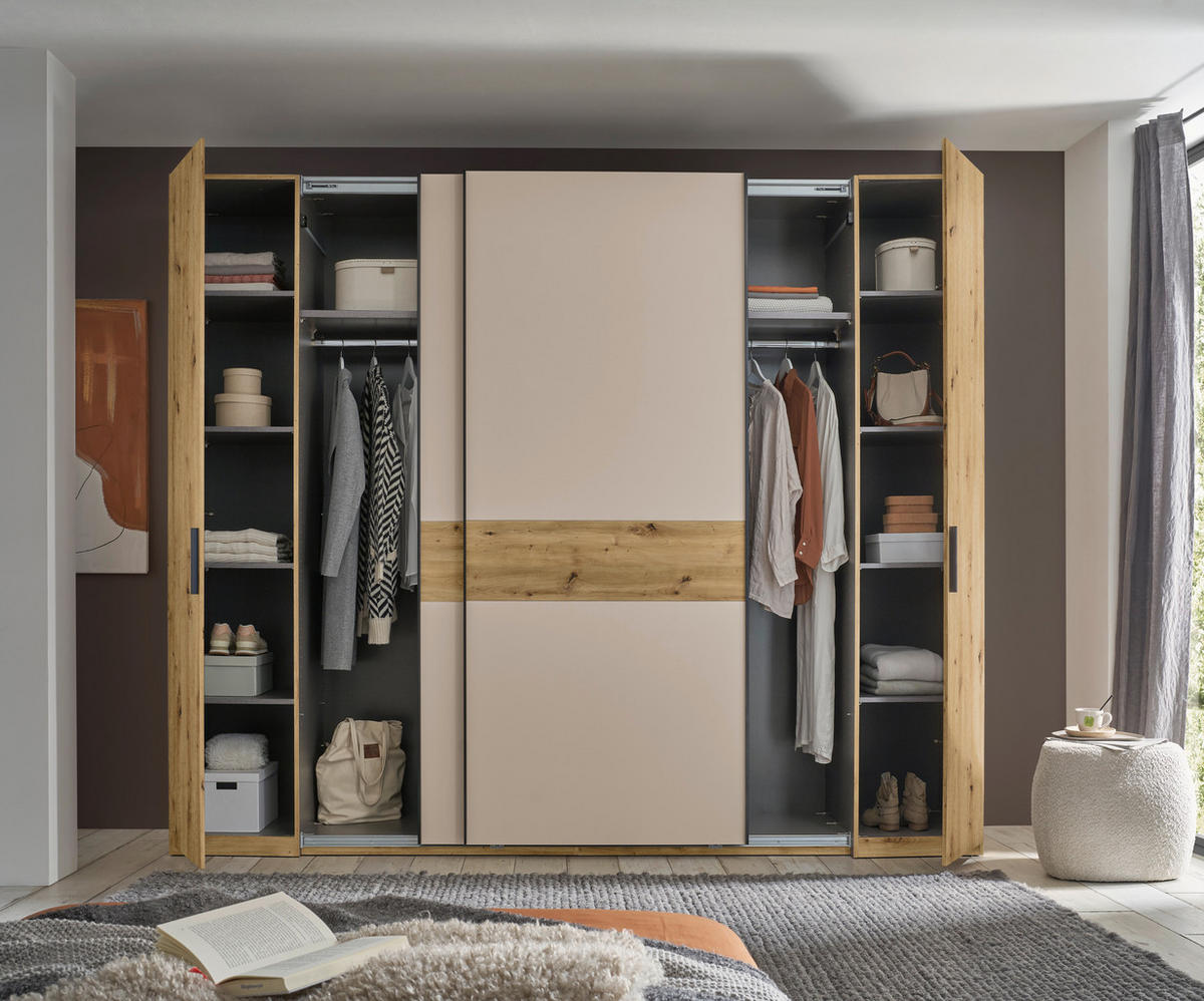 KOMBISCHRANK 267/225/62 cm 4-türig  - Kaschmir/Schwarz, Design, Holzwerkstoff/Metall (267/225/62cm) - Xora