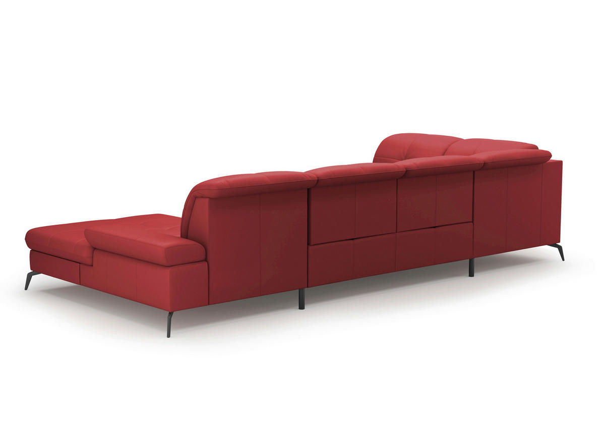 WOHNLANDSCHAFT in Echtleder Rot  - Rot/Schwarz, Konventionell, Leder/Metall (231/357/185cm) - Sit & More
