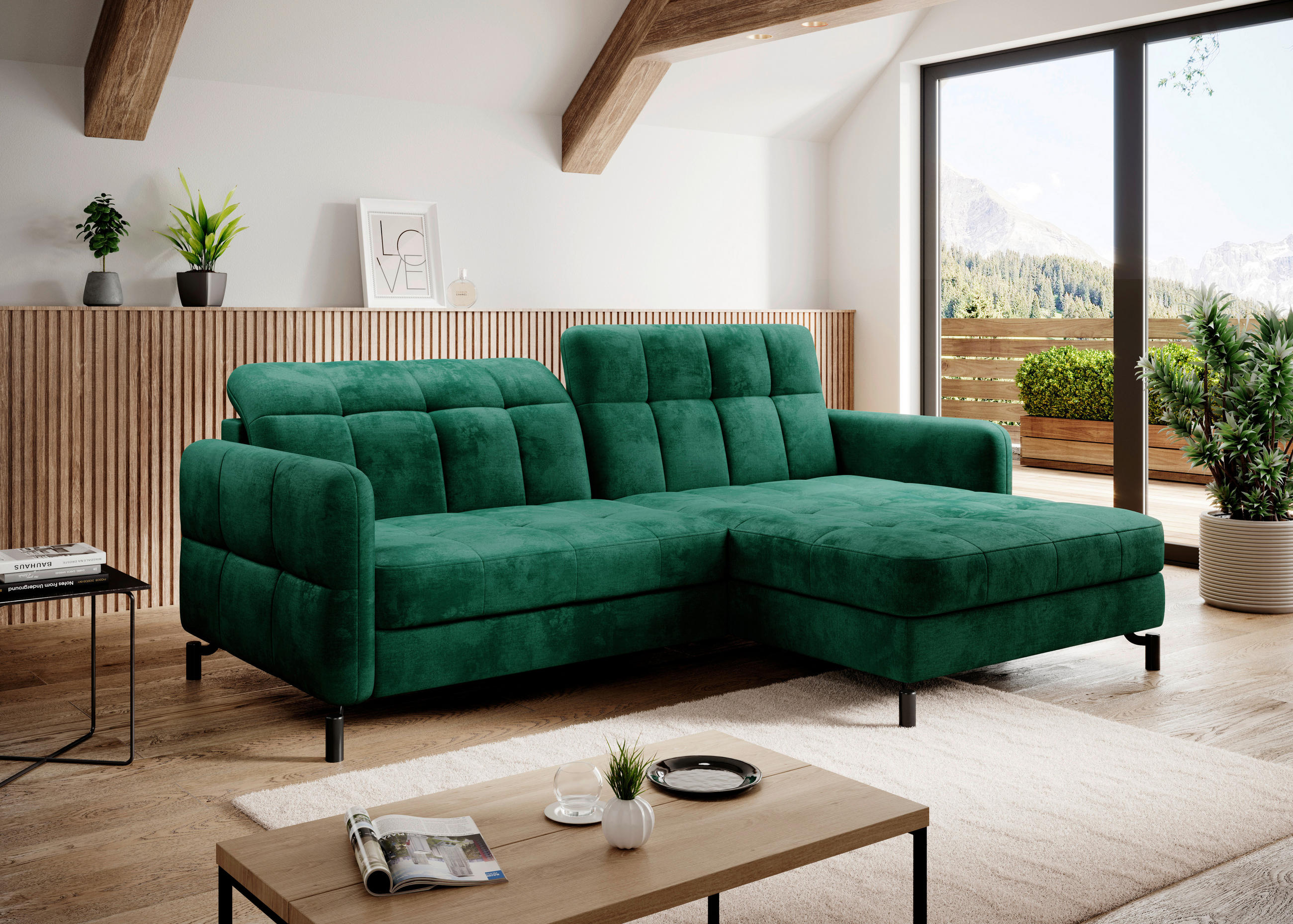 ECKSOFA Grün Samt  - Schwarz/Grün, Design, Textil/Metall (225/160cm) - MID.YOU