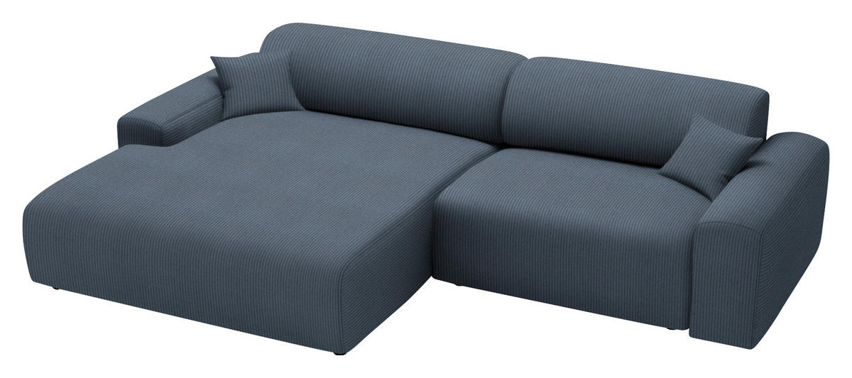 ECKSOFA in Velours, Feincord Blaugrau  178/292 cm  - Blaugrau/Schwarz, Design, Kunststoff/Textil (178/292cm) - home24