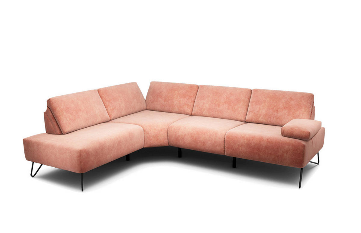 ECKSOFA Cosy Rosa Samt  - Schwarz/Rosa, Design, Textil/Metall (193/248-263cm) - SENSOO