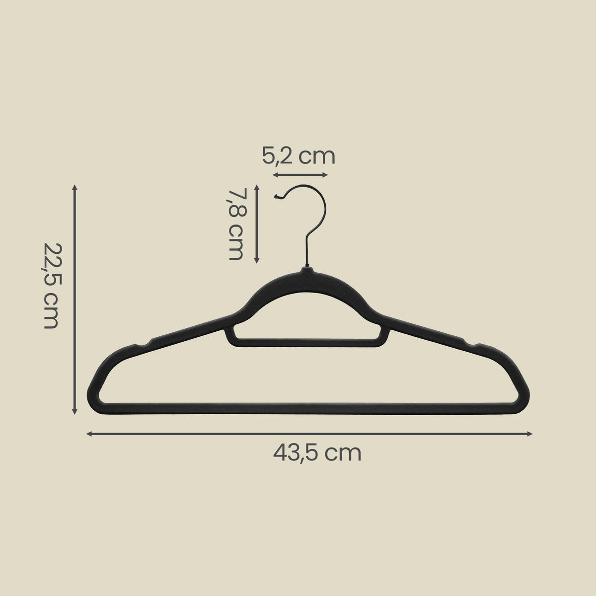 KLEIDERBÜGELSET Metall, Kunststoff, Textil  - Schwarz, Trend, Kunststoff/Textil (43,5/22,5/9cm) - Boxxx