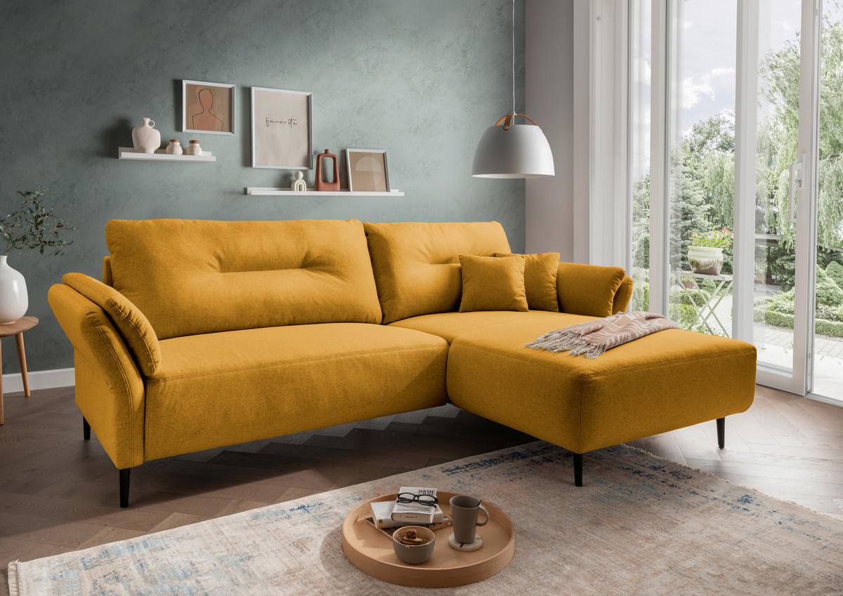 ECKSOFA in Mikrofaser Goldfarben  - Goldfarben/Schwarz, Modern, Holz/Textil (269/172cm) - MID.YOU