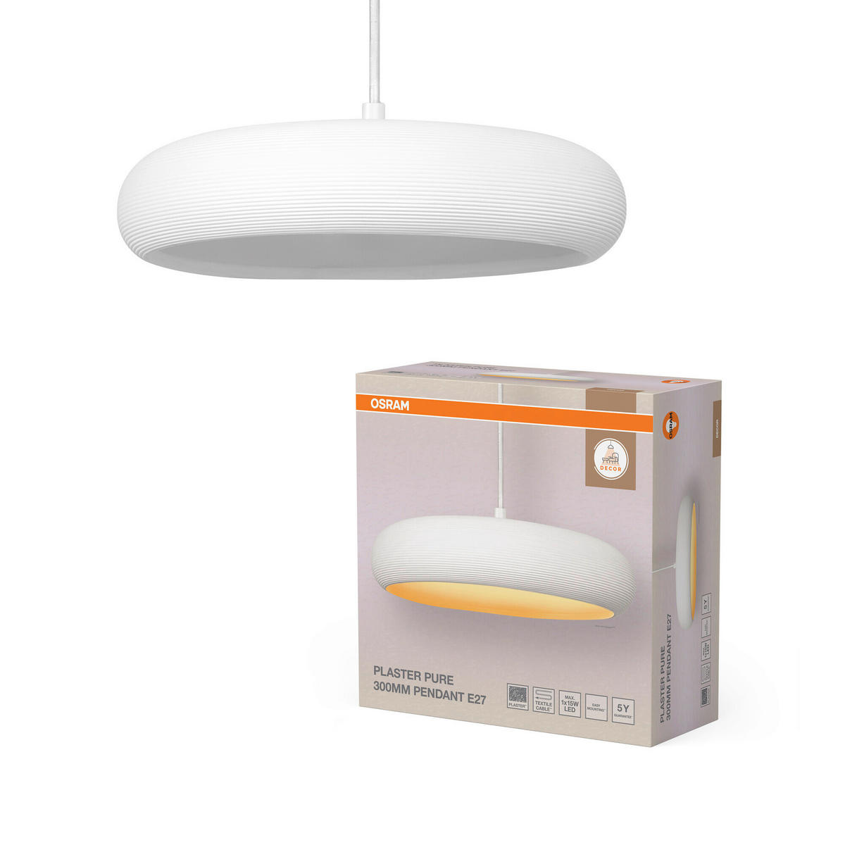HÄNGELEUCHTE 29.8/113 cm  - Weiß, Basics, Stein/Metall (29.8/113cm) - Osram