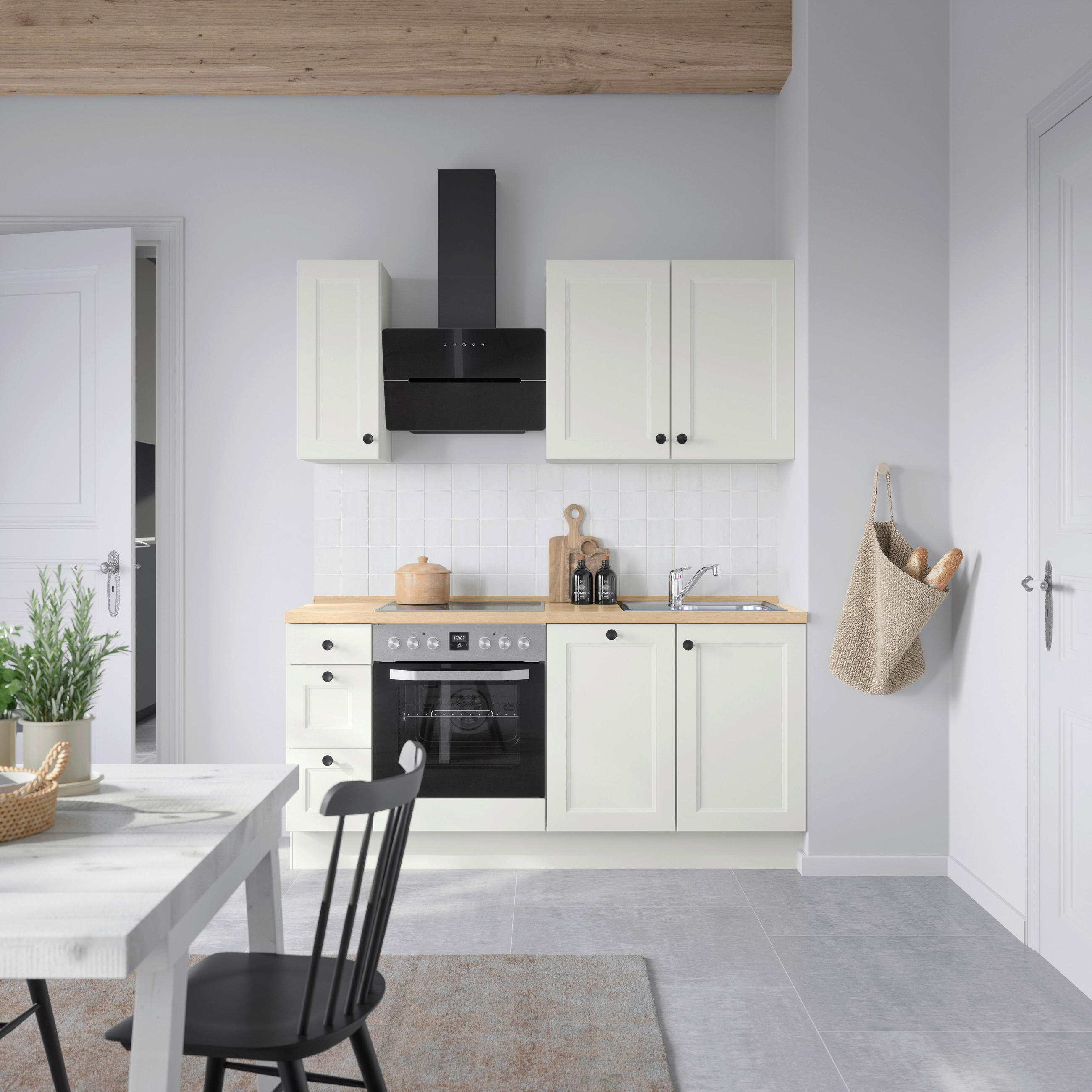 KÜCHENBLOCK 180 cm   in Weiß, Eichefarben  - Eichefarben/Schwarz, MODERN, Holzwerkstoff/Metall (180cm) - Nobilia