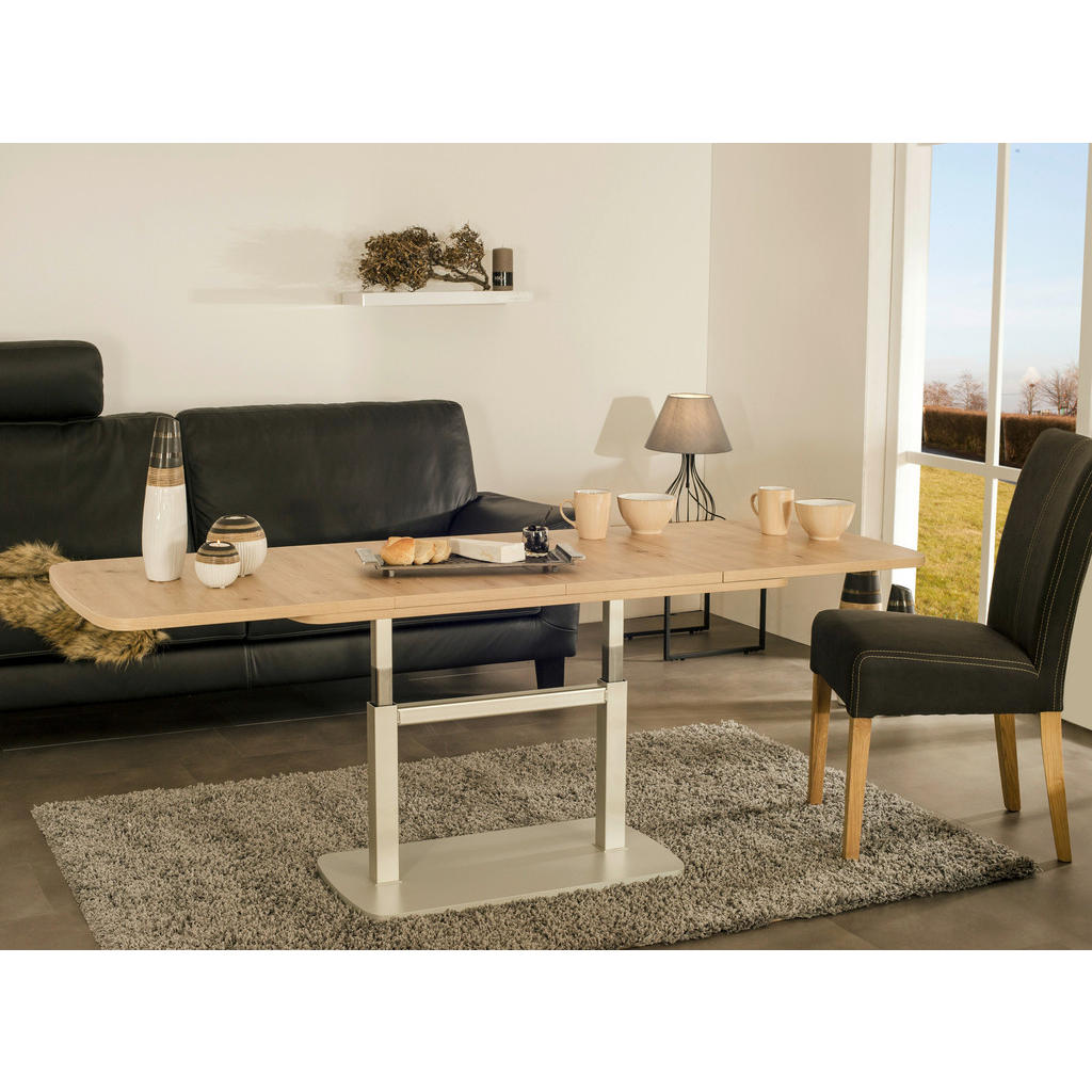 Thumbnail - Venda Couchtisch, Anthrazit, Eiche, Holzwerkstoff, Betonoptik, rechteckig, Bodenplatte, 63x53x110 cm, ausziehbar, höhenv...