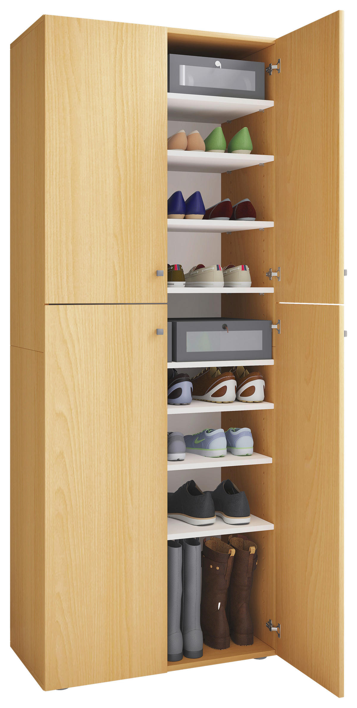 SCHUHSCHRANK Buchefarben  - Silberfarben/Buchefarben, KONVENTIONELL, Holzwerkstoff/Kunststoff (70/182/37cm) - MID.YOU