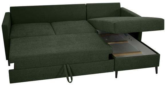 ECKSOFA in Chenille Dunkelgrün  - Dunkelgrün/Schwarz, KONVENTIONELL, Holz/Textil (159/221cm) - Carryhome