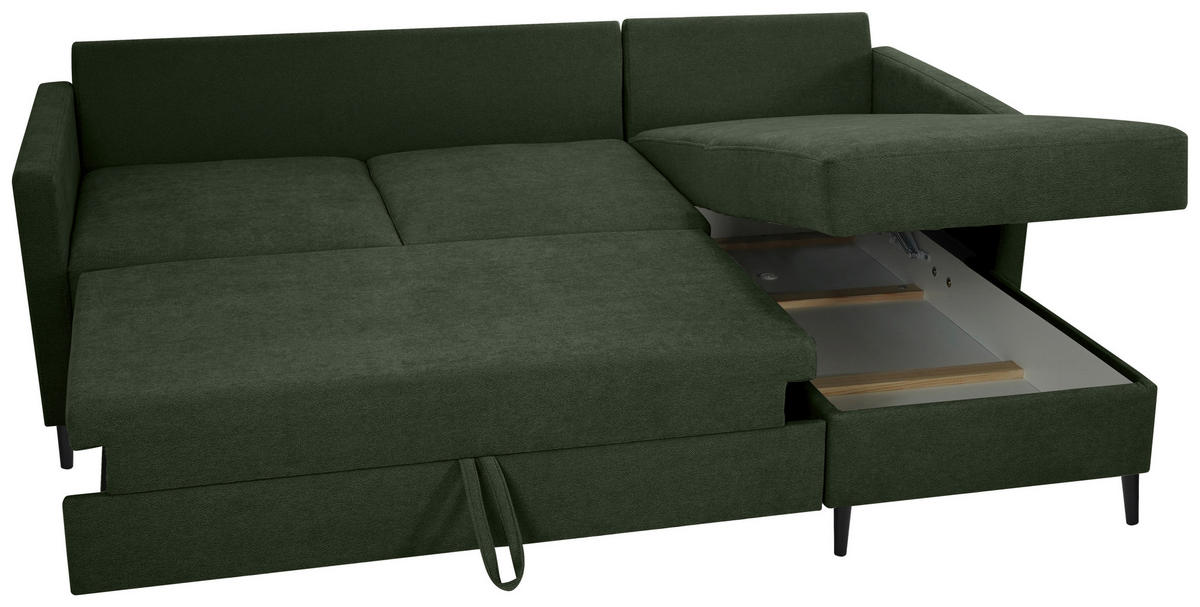ECKSOFA Dunkelgrün Chenille  - Dunkelgrün/Schwarz, KONVENTIONELL, Holz/Textil (159/221cm) - Carryhome