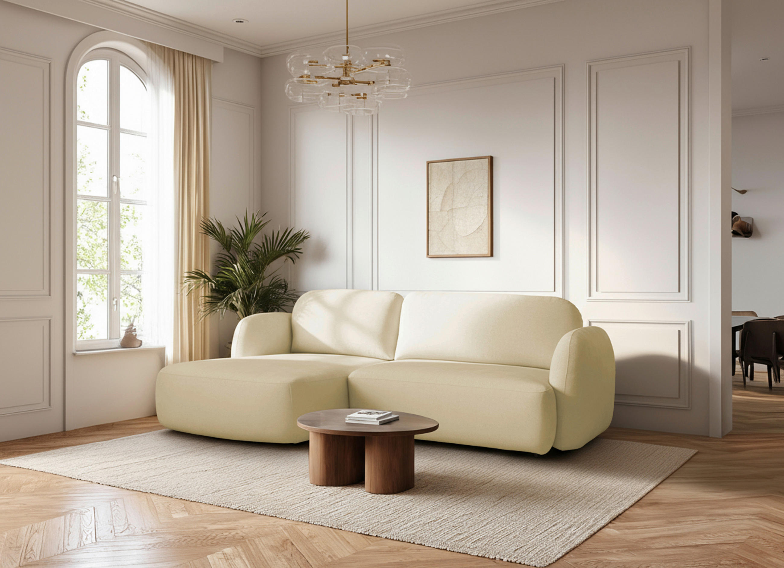 ECKSOFA VELU Creme Chenille  - Creme/Schwarz, Design, Textil (175/270cm) - MID.YOU