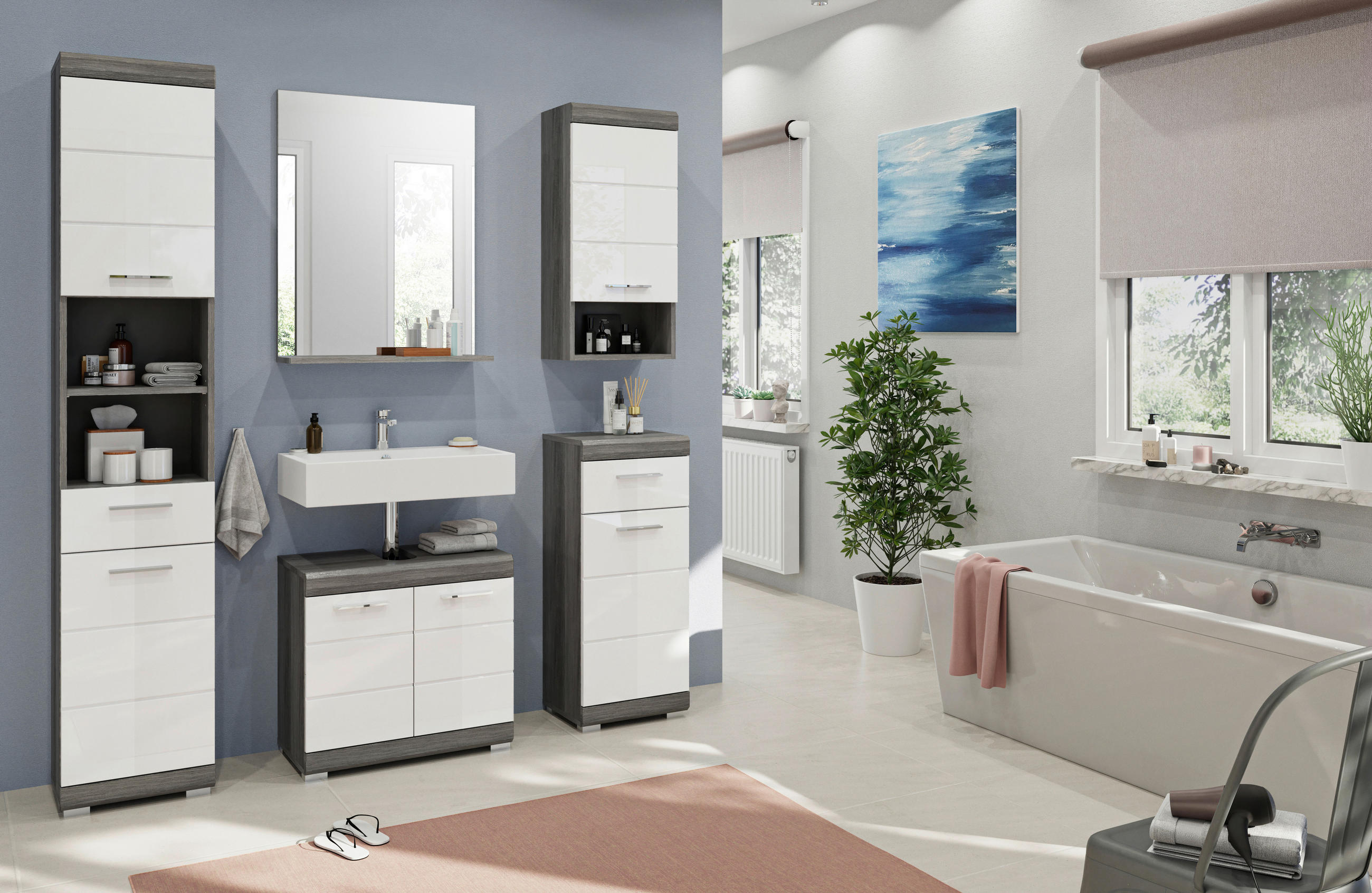 KOUPELNA antracitová, šedá, vysoce lesklá bílá  - šedá/barvy stříbra, Moderní, kompozitní dřevo/plast (97cm) - MID.YOU