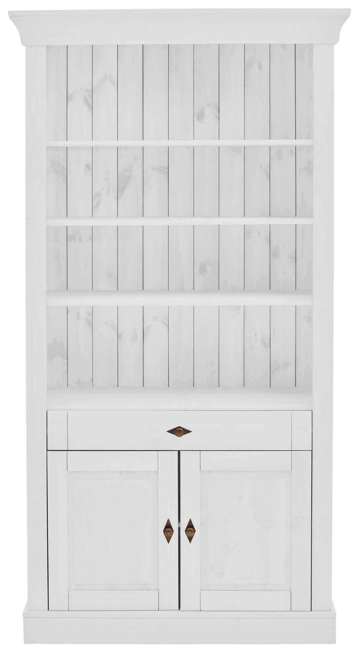 REGAL Kiefer massiv Weiß  - Weiß/Kupferfarben, ROMANTIK / LANDHAUS, Holz/Metall (108/202/45cm) - Boxxx