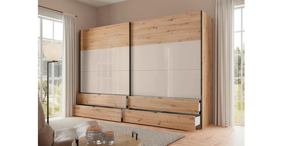 SCHWEBETÜRENSCHRANK  in Eiche Artisan, Kaschmir  - Kaschmir/Schwarz, Design, Glas/Holzwerkstoff (252/222/68cm) - Dieter Knoll