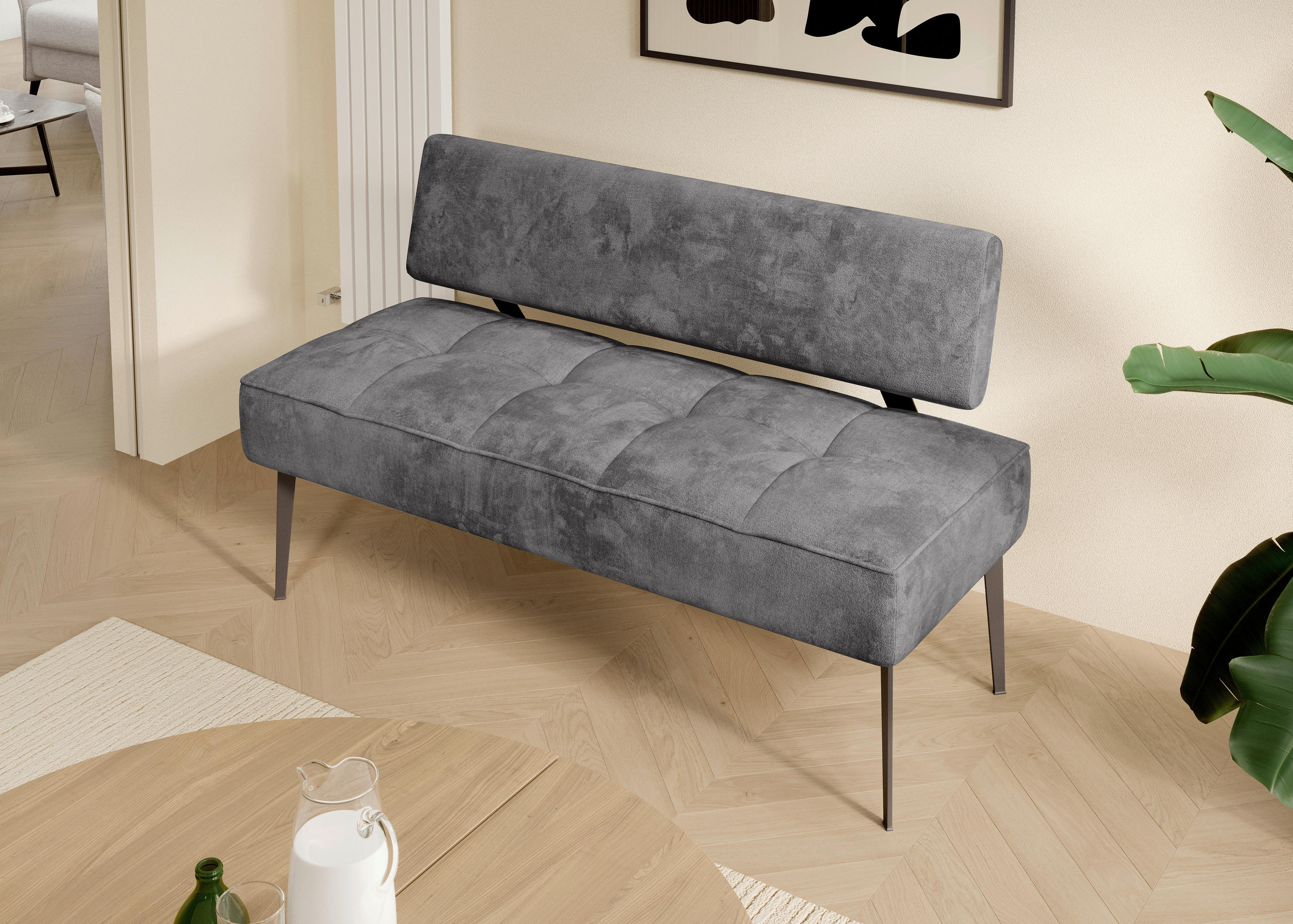 SITZBANK 162/90/65 cm Webstoff Braun Metall  - Schwarz/Braun, MODERN, Textil/Metall (162/90/65cm) - Welnova