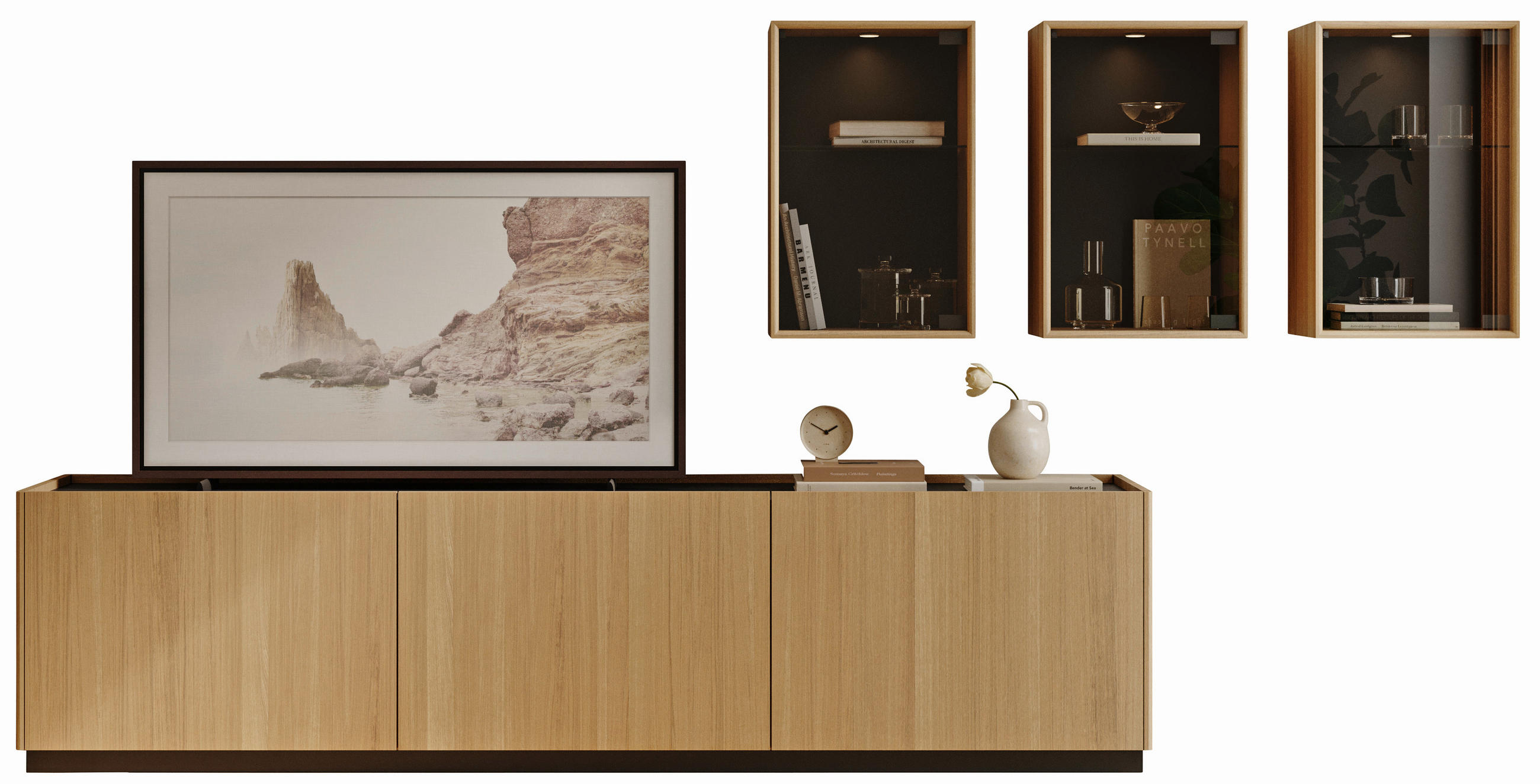 WOHNWAND  in Eichefarben, Dunkelgrau  326,3/159,5/47,5 cm  - Dunkelgrau/Eichefarben, Natur, Glas/Naturmaterialien (326,3/159,5/47,5cm) - Walden